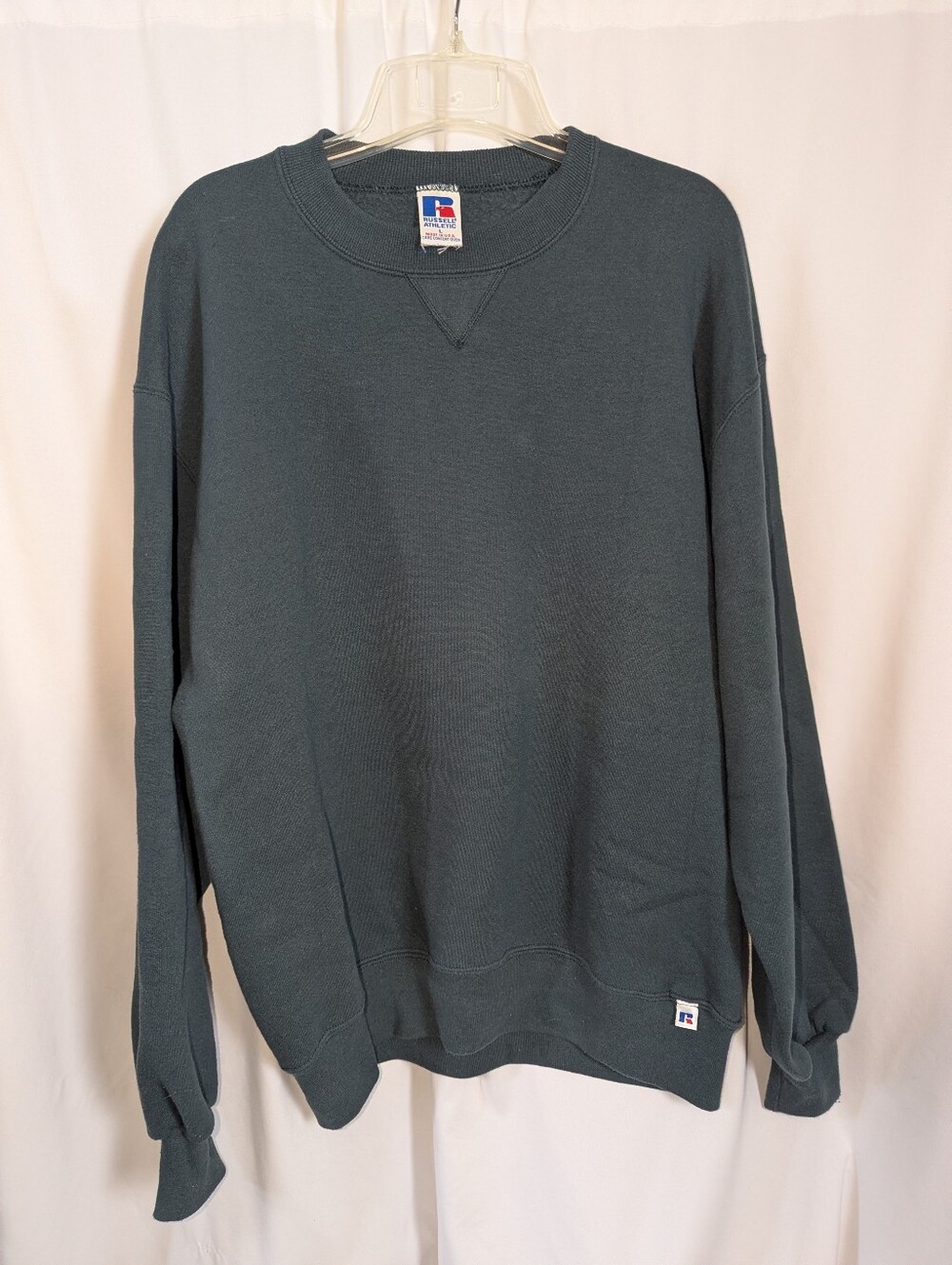 Vintage 90s Russell Athletic USA Made Blank Crewneck Sweatshirt Forest Green Lar